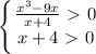 \displaystyle \left \{ {{ \frac{x^3-9x}{x+4}\ \textgreater \ 0 } \atop {x+4\ \textgreater \ 0}} \right. &#10;&#10;