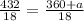 \frac{432}{18} = \frac{360+a}{18}