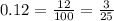 0.12=\frac{12}{100}=\frac{3}{25}