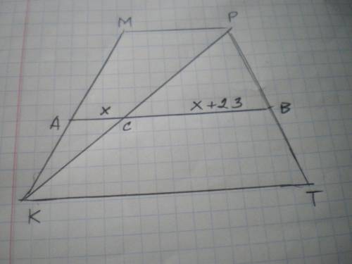 Средняя линия трапеции равна 53 одна из диагоналей делит её на два отрезка разность которых равна 23