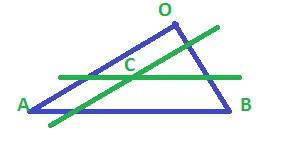 Начертите треугольник aob и отметьте точку c внутри него.через точку c проведите прямые параллельные