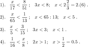 \displaystyle 1). \;\;\; \frac{x}{17} < \frac{8}{51} \; ; \;\;\; 3x