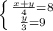 \left \{ {{\frac{x+y}{4}=8 } \atop { \frac{y}{3}=9 }} \right.