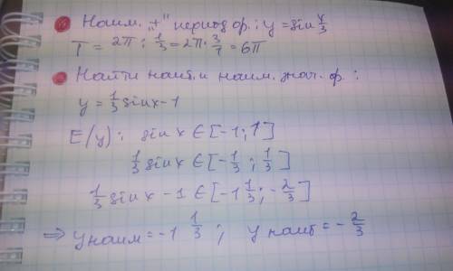 1. запишите наименьший положительный период функции . 2. найдите наибольшие и наименьшие значения фу