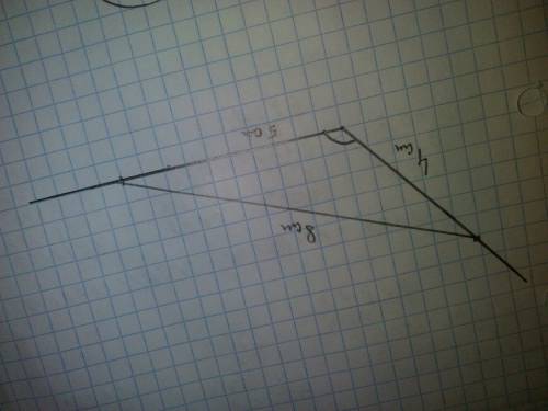 Нарисуй тупой угол.на одной его стороне отложи 4 см,а на другой-5 см.соедини концы этих отрезков.изм