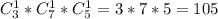 C_3^1*C_7^1*C_5^1=3*7*5=105