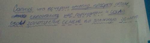 Синтаксический разбор предложения: осеннее солнце, что вечером смогло продрать облака, склонялось на