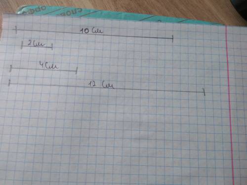 Начерти два отрезка 1) длина первого 10 см а длина втарого в 5рад менеше. 2) длина первого 4 см а дл