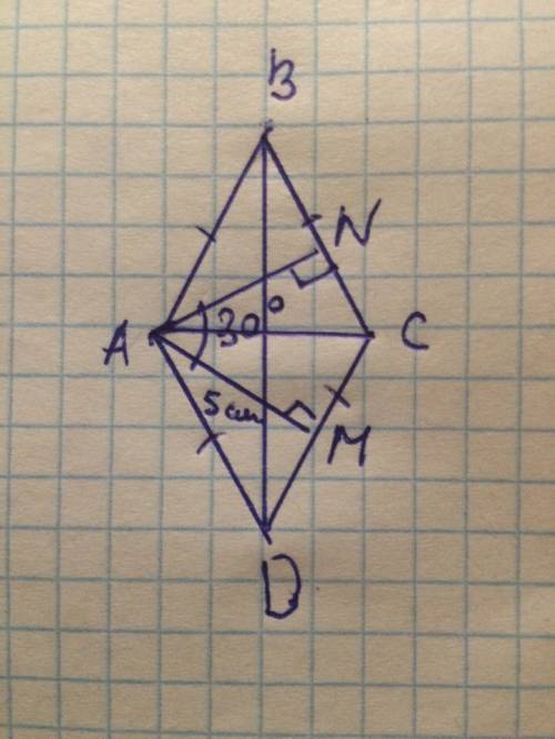 На ! в ромбе abcd с вершины тупого угла а проведены высоты am и аn к сторон dc и вс соответственно.