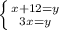 \left \{ {{x+12=y} \atop {3x=y}} \right.