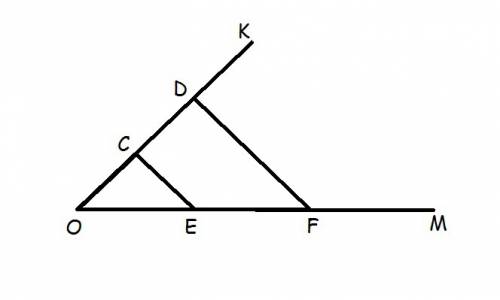 На стороне ок угла ком отложены отрезки ос=1.5дм и сд=1,5дм, а на стороне ом-отрезок ое=2дм. известн