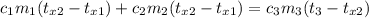 c_1m_1(t_{x2}-t_{x1})+c_2m_2(t_{x2}-t_{x1})=c_3m_3(t_{3}-t_{x2})