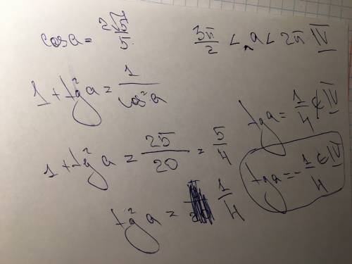 Найти tg a, если cos a = 2 * на корень из 5 / 5 и a принадлежит (( 3 * пи / 2 ) / (2 пи )