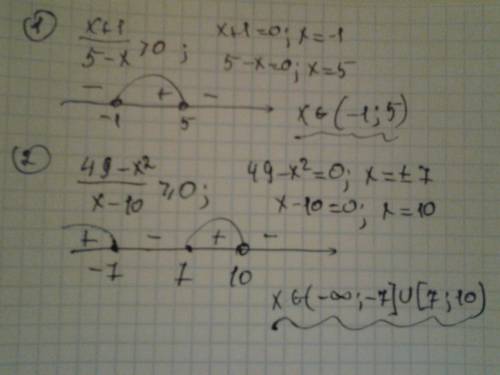 Найти область определения два примера ! 1.) y = log 2x+1/5-x 2.) y = корень 49-x^2/x-10