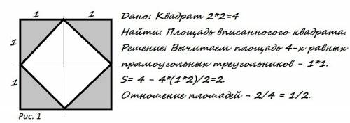 Маленький квадрат вписан в большой квадрат.чему равна площадь маленького квадрата?