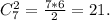 C_7^2=\frac{7*6}{2}=21.