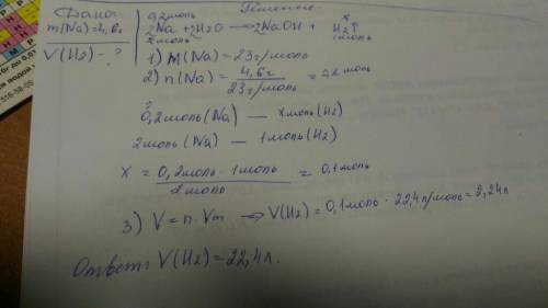 Какой объем водорода образуется при действии на воду 4.6 г натрия?
