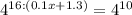 4^{16:(0.1x+1.3)}=4^{10}