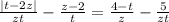 \frac{|t - 2z|}{zt} - \frac{z-2}{t} = \frac{4-t}{z} - \frac{5}{zt}