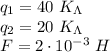 q_1=40 \ K_\Lambda \\ q_2=20 \ K_\Lambda \\ F=2\cdot 10^{-3} \ H