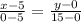 \frac{x - 5}{0 - 5} = \frac{y - 0}{15 - 0}