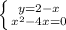 \left \{ {{y=2-x} \atop {x^2-4x=0}} \right.