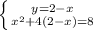 \left \{ {{y=2-x} \atop {x^2+4(2-x)=8}} \right.