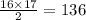 \frac{16\times17}{2} = 136