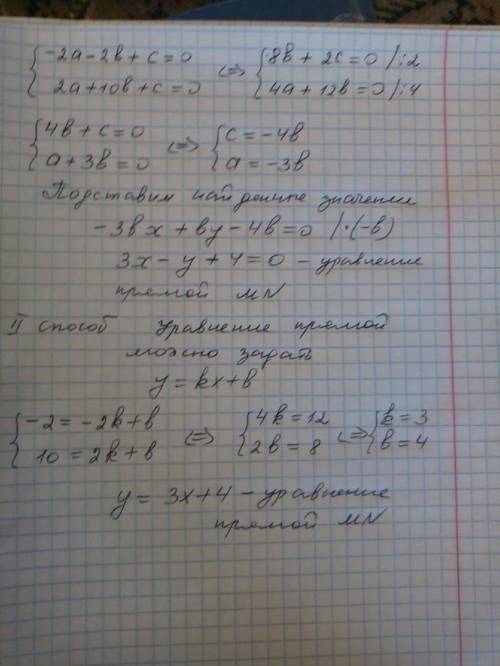 Составьте уравнение прямой проходящие через точки м(-2; -2) и n(2; 10)