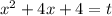 x^2+4x+4=t