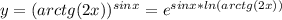 y=(arctg (2x))^{sin x}=e^{sin x*ln (arctg(2x))}