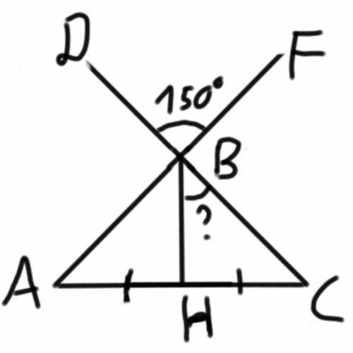 Угол, вертикальный углу при в вершине равнобедренного треугольника,равен 150°. найдите угол между бо
