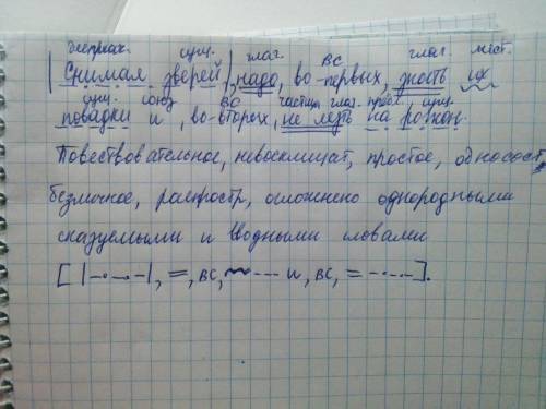 Синтаксический разбор предложения: снимая зверей, надо,во-первых, знать их повадки и, во-вторых, не