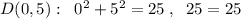 D(0,5):\; \; 0^2+5^2=25\; ,\; \; 25=25