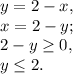 y = 2-x,\\x = 2-y;\\2-y \geq 0,\\y \leq 2.