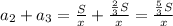 a_2+a_3=\frac{S}{x}+\frac{\frac{2}{3}S}{x}=\frac{\frac{5}{3}S}{x}