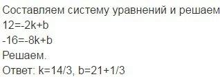 Найдите значения к и b если известно что график функции у=кх+b проходит через точки d(-2; 12)и в(-8;