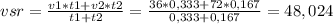 vsr= \frac{v1*t1+v2*t2}{t1+t2}= \frac{36*0,333+72*0,167}{0,333+0,167}=48,024