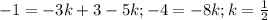 -1=-3k+3-5k; -4=-8k;k= \frac{1}{2}