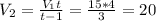 V_2= \frac{V_1t}{t-1} = \frac{15*4}{3}=20