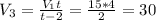 V_3= \frac{V_1t}{t-2} = \frac{15*4}{2}=30