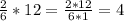 \frac{2}{6} * 12 = \frac{2*12}{6*1} = 4