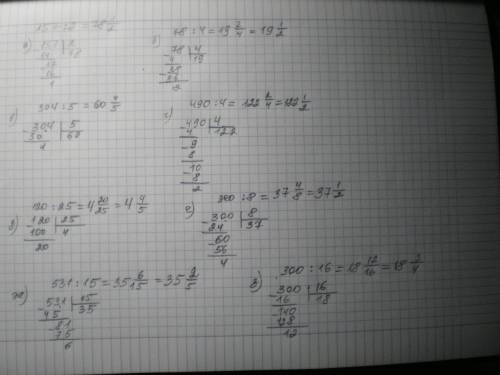 Найдите частное натуральных чисел, выполнив деление уголком: а) 157: 2 б) 78: 4 в) 304: 5 г) 490: 4