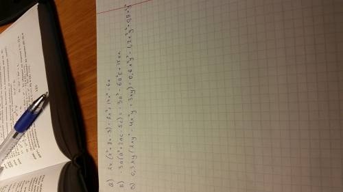 Выполнить умножение: а) 2х(х2+8х-3) б) -3а(а2+2ас-5с) в) 0,3ху(2ху2-4х2у+3ху)