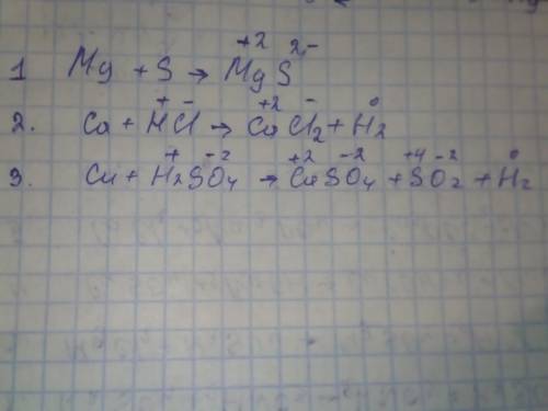 Вычислить степень mg+s=mgs ca+hcl=cacl+h2 cu+h2so4=caso4+so2+h2o , хоть