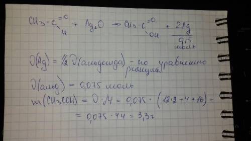 При восстановлении оксида серебра уксусным альдегидом,образовалось 0,15 моль серебра.какая масса аль