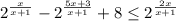 2^{ \frac{x}{x+1} }- 2^{ \frac{5x+3}{x+1} }+8 \leq 2^{ \frac{2x}{x+1}