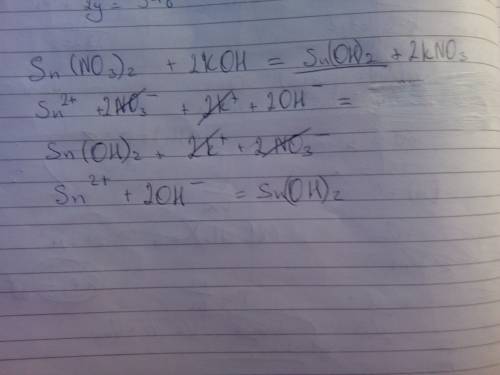 Люди добрые, составить уравнения реакции ионного обмена, нитрата олова2 и гидроксида калия, в молеку