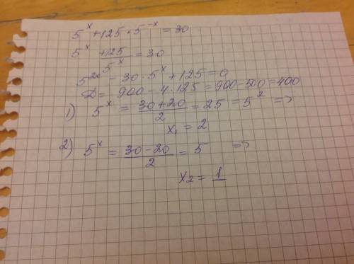 Решить уравнения: 5^x + 125*5^-x = 30 6^x+1 - 6^x = 5^x - 4*5^x+1 + 5^x+2