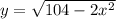 y= \sqrt{104-2x^2}